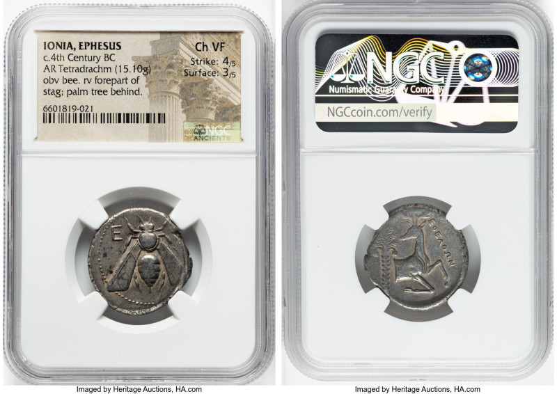 IONIA. Ephesus. Ca. 4th century BC. AR tetradrachm (24mm, 15.10 gm, 12h). NGC Ch...