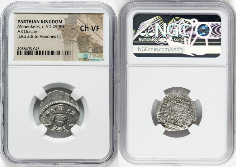 PARTHIAN KINGDOM. Meherdates, as Usurper (AD 49-50). AR drachm (21mm, 1h). NGC C...