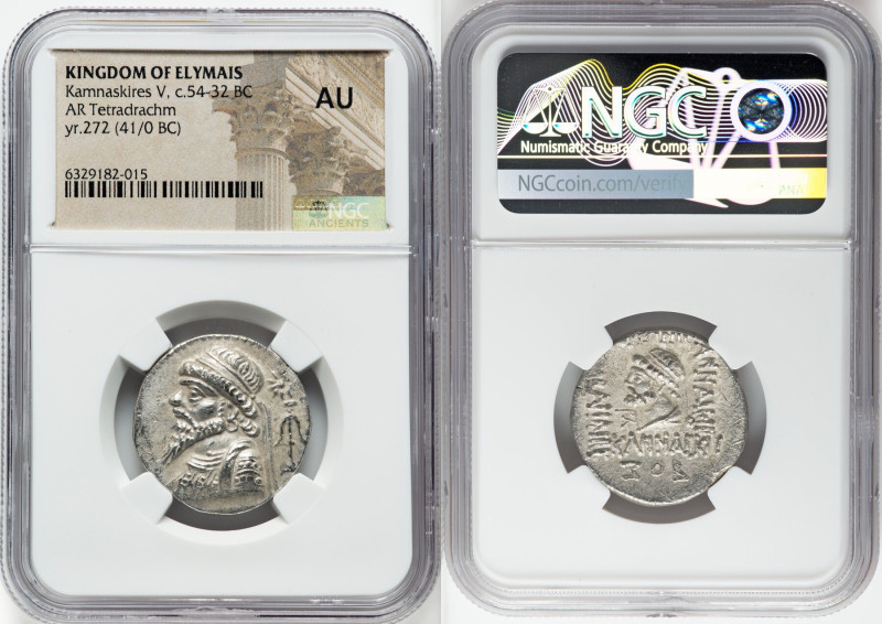 ELYMAIS KINGDOM. Kamnaskires V (ca. 54-32 BC). AR tetradrachm (24mm, 12h). NGC A...