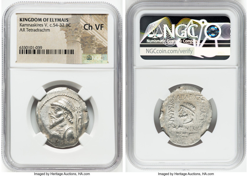 ELYMAIS KINGDOM. Kamnaskires V (ca. 54-32 BC). AR tetradrachm (30mm, 12h). NGC C...