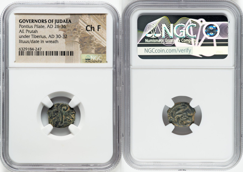 JUDAEA. Roman Procurators. Pontius Pilate (AD 26-36). AE prutah (14mm, 12h). NGC...