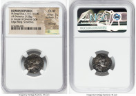 M. Sergius Silus (116-115 BC). AR denarius (18mm, 3.28 gm, 12h). NGC Choice VF 3/5 - 1/5, brockage, edge filing, scratches. Rome, special quaestorian ...