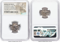 C. Fundanius (ca. 101 BC). AR denarius (19mm, 3.89 gm, 7h). NGC XF 5/5 - 3/5, light scratches. Rome. Head of Roma right, wearing winged helmet decorat...