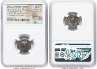 Julius Caesar, as Dictator (49-44 BC). AR denarius (18mm, 3.73 gm, 6h). NGC Choice Fine, 5/5 - 3/5, bankers mark. Military mint traveling with Caesar ...