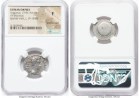 Augustus (27 BC-AD 14). AR denarius (20mm, 6h). NGC Fine, bankers marks. Spanish mint (Colonia Caesaraugusta?), ca. 19-18 BC. CAESAR-AVGVSTVS, bare he...