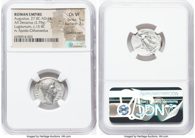 Augustus (27 BC-AD 14). AR denarius (20mm, 3.79 gm, 5h). NGC Choice VF 5/5 - 3/5...