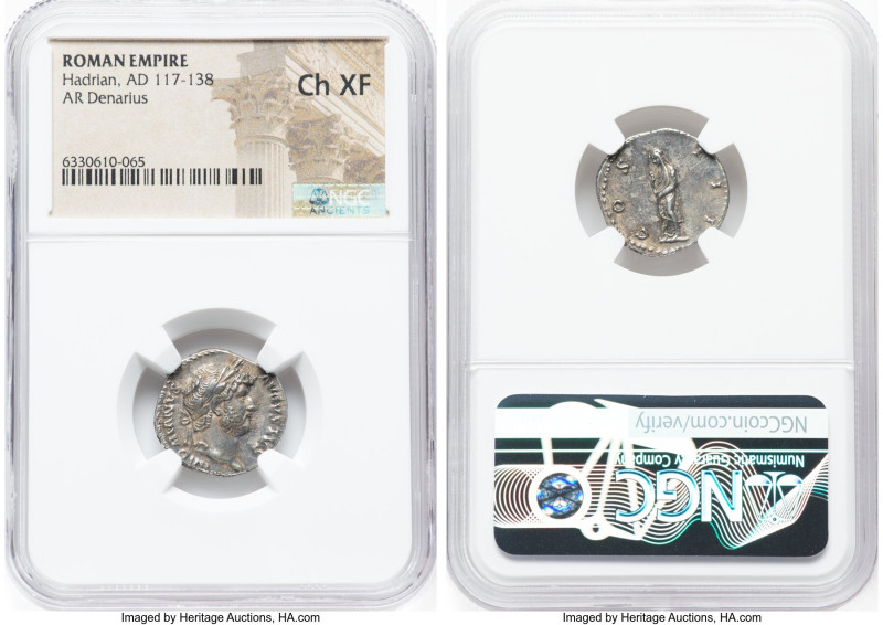 Hadrian (AD 117-138). AR denarius (18mm, 5h). NGC Choice XF. Rome, AD 125-128. H...