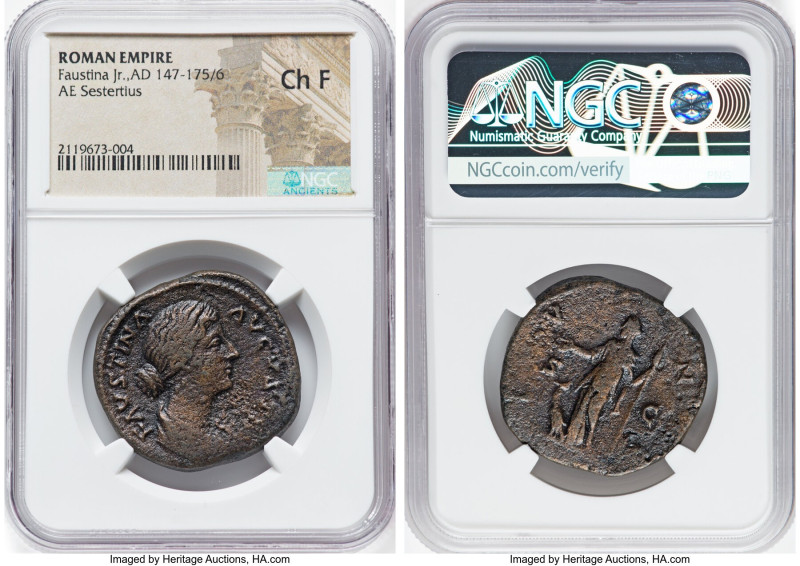 Diva Faustina Junior (AD 147-175/6). AE sestertius (32mm, 1h). NGC Choice Fine. ...