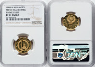 People's Socialist Republic gold "Death of Skanderbeg" 20 Leke 1968 PR61 Cameo NGC, Budapest mint, KM51.1, Fr-22. Fineness countermark punched left of...