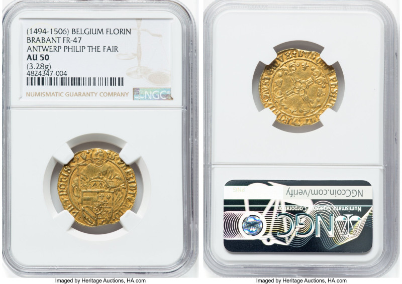 Brabant. Philip I The Fair gold Florin ND (1494-1506) AU50 NGC, Antwerp mint, Fr...