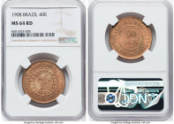 Republic 3-Piece Lot of Certified 40 Reis NGC, 1) 40 Reis 1908 - MS64 Red 2) 40 Reis 1909 - MS63 Red and Brown 3) 40 Reis 1912 - MS62 Red and Brown KM...