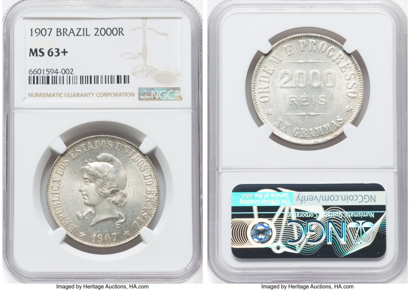 Republic 3-Piece Lot of Certified Assorted 2000 Reis NGC, 1) 2000 Reis 1907 - MS...