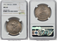 Republic 3-Piece Lot of Certified Assorted 2000 Reis NGC, 1) 2000 Reis 1911 - MS64 2) 2000 Reis 1907 - MS63 3) 2000 Reis 1910 - MS62 Rio de Janeiro mi...