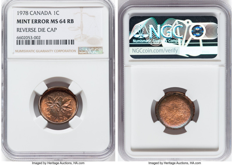 Elizabeth II Mint Error - Reverse Die Cap Cent 1978 MS64 Red and Brown NGC, Roya...