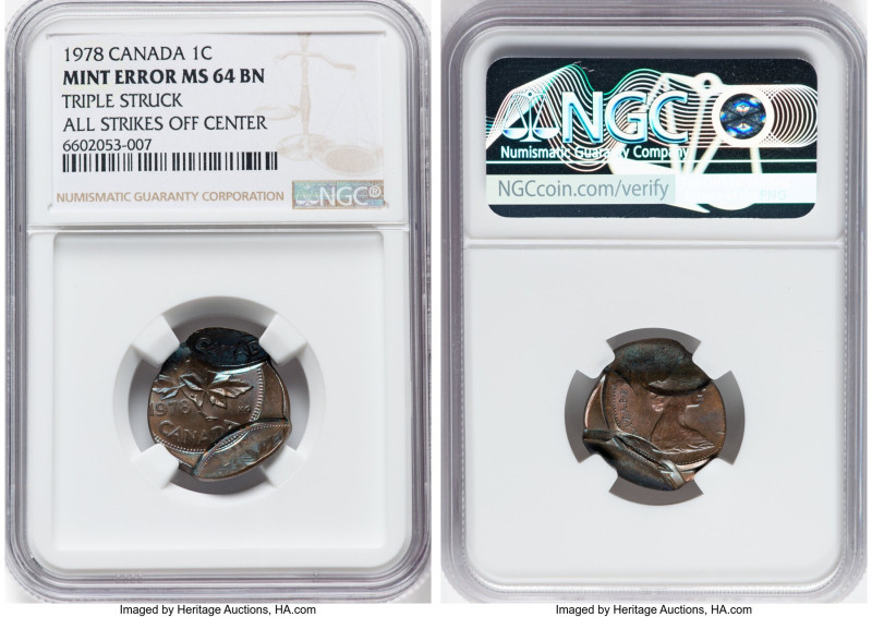 Elizabeth II Mint Error - Triple Struck Cent 1978 MS64 Brown NGC, Royal Canadian...