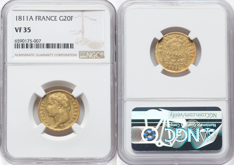 Napoleon gold 20 Francs 1811-A VF35 NGC, Paris mint, KM695.1, Fr-511. HID0980124...