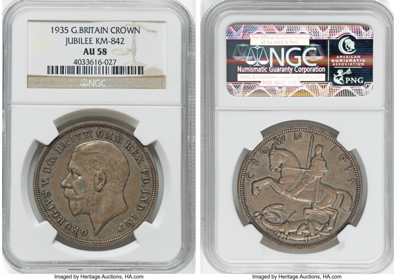 Pair of Certified "Jubilee" Crowns NGC, 1) George V "25th Anniversary of Accessi...