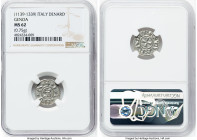Genoa. Republic Denaro ND (1139-1339) MS62 NGC, Biaggi-835. 0.75gm. Struck in the name of Holy Roman Emperor Conrad II. + •IA•NV•A• Castle / CVNRADI R...