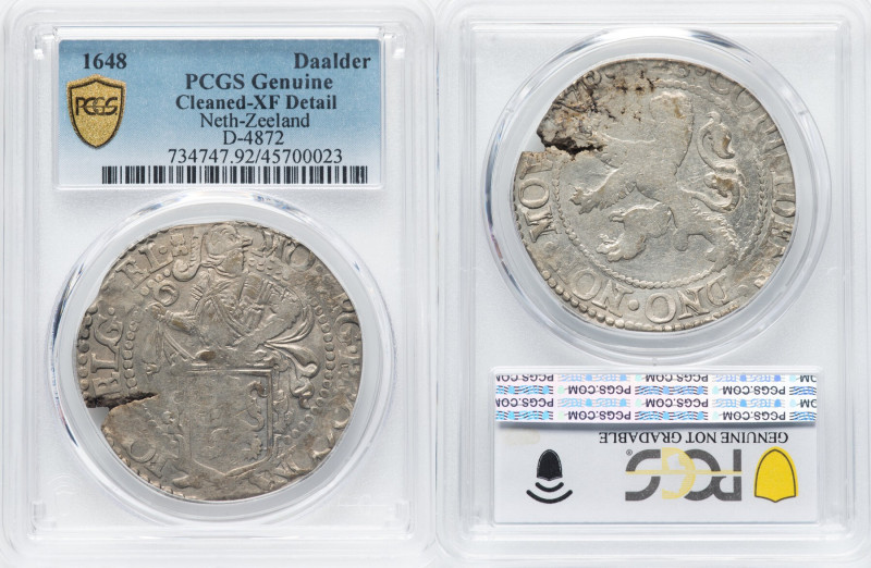 Zeeland. Provincial Lion Daalder 1648 XF Details (Cleaning) PCGS, Mildelburg min...