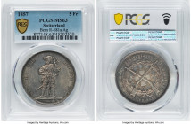 Confederation "Bern Shooting Festival" 5 Francs 1857 MS63 PCGS, KM-XS4, Richter-181a. Reflective surfaces and colorful toning. HID09801242017 © 2022 H...
