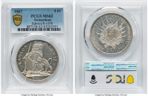 Confederation "Schwyz Shooting Festival" 5 Francs 1867 MS62 PCGS, KM-XS9, Richter-1070. HID09801242017 © 2022 Heritage Auctions | All Rights Reserved