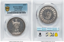 Confederation "Basel Shooting Festival" 5 Francs 1879 MS64 PCGS, KM-XS14, Richter-92b. Cartwheel luster with champagne toning. HID09801242017 © 2022 H...