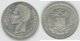 Republic 2 Bolivares 1889-(c) VF, Caracas mint, KM-Y23. 27.1mm. 9.90gm. HID09801242017 © 2022 Heritage Auctions | All Rights Reserved