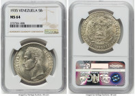 Republic 5 Bolivares 1935-(p) MS64 NGC, Philadelphia mint, KM-Y24.2. HID09801242017 © 2022 Heritage Auctions | All Rights Reserved