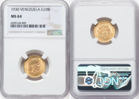 Republic gold 10 Bolivares 1930-(p) MS64 NGC, Philadelphia mint, KM-Y31, Fr-6. HID09801242017 © 2022 Heritage Auctions | All Rights Reserved