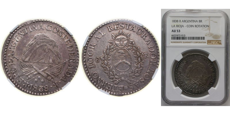 Argentina La Rioja Confederate Province 1838 R 8 Reales Silver (.875) 27g NGC AU...