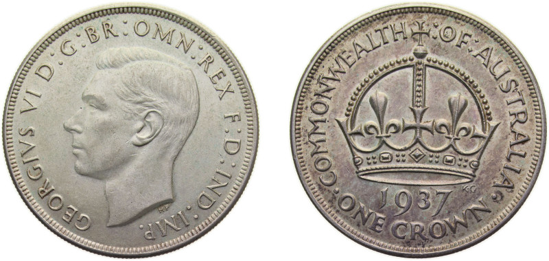 Australia Commonwealth 1937 1 Crown - George VI (Coronation) Silver (.925) Royal...