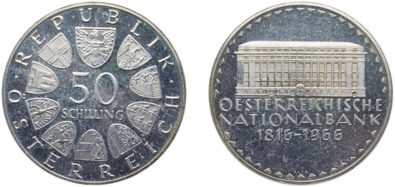 Austria Second Republic 1966 50 Schilling (National Bank) Silver (.900) (Copper ...
