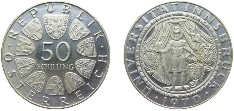 Austria Second Republic 1970 50 Schilling (Innsbruck University) Silver (.900) (...