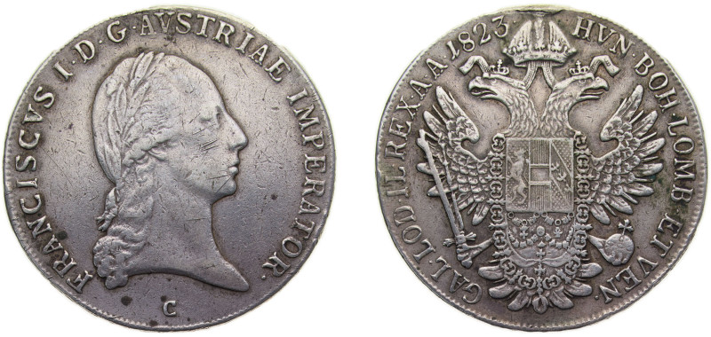 Austria Austrian Empire 1823 C 1 Thaler - Franz I Mount Removed Silver (.833) Pr...
