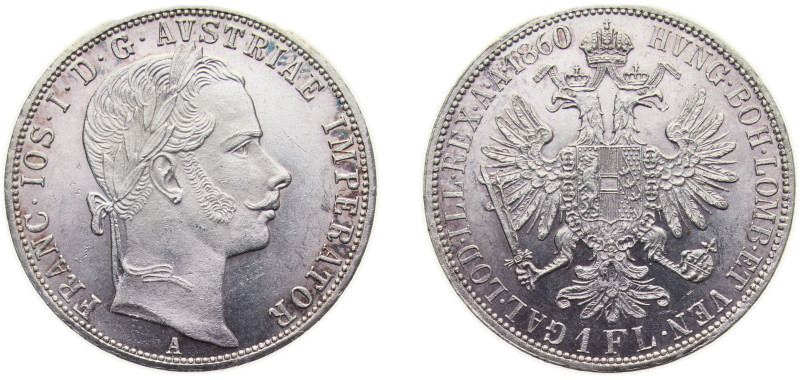 Austria Austrian Empire 1860 A 1 Florin - Franz Joseph I Silver (.900) Vienna Mi...