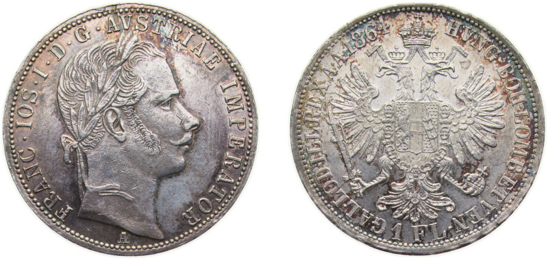 Austria Austrian Empire 1864 A 1 Florin - Franz Joseph I Silver (.900) Vienna Mi...