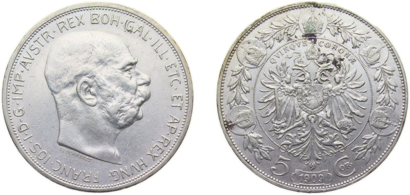 Austria Austrian Empire Austro-Hungarian Empire 1909 5 Corona - Franz Joseph I S...