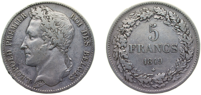 Belgium Kingdom 1849 5 Francs - Léopold I Silver (.900) Brussels Mint (3013579) ...