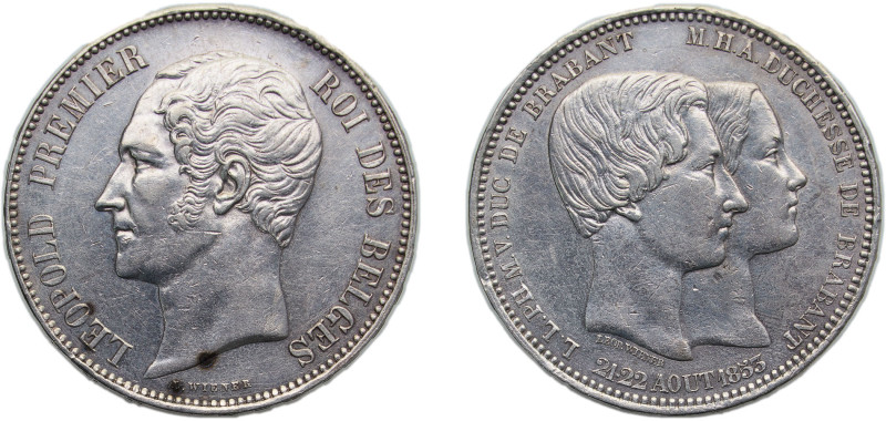 Belgium Kingdom 1853 5 Francs - Léopold I (Marriage of The Duke) Silver (.900) (...