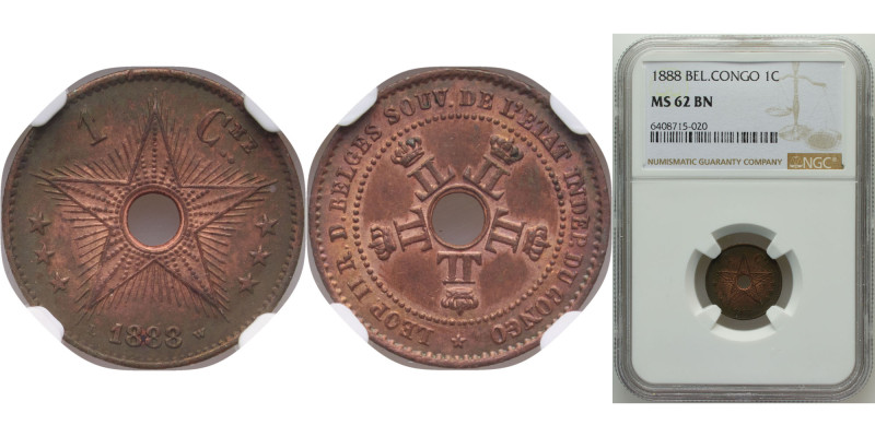 Belgium Belgian Congo Congo Free State 1888 1 Centime - Léopold II Copper 1.98g ...