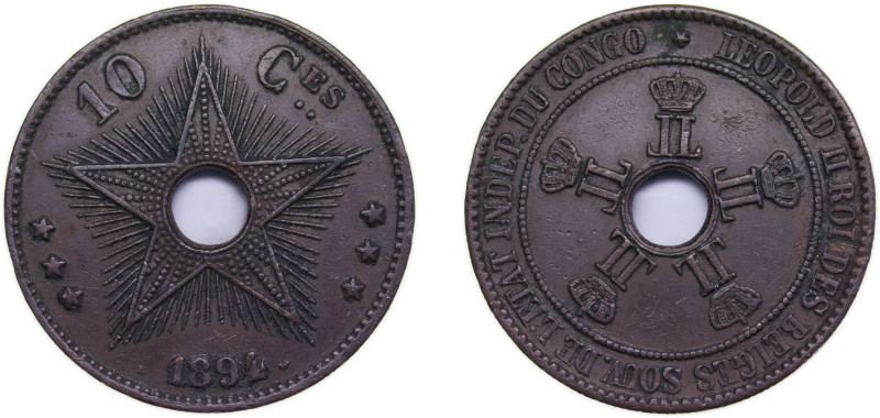 Belgium Belgian Congo Congo Free State 1894 10 Centimes - Léopold II Copper (150...