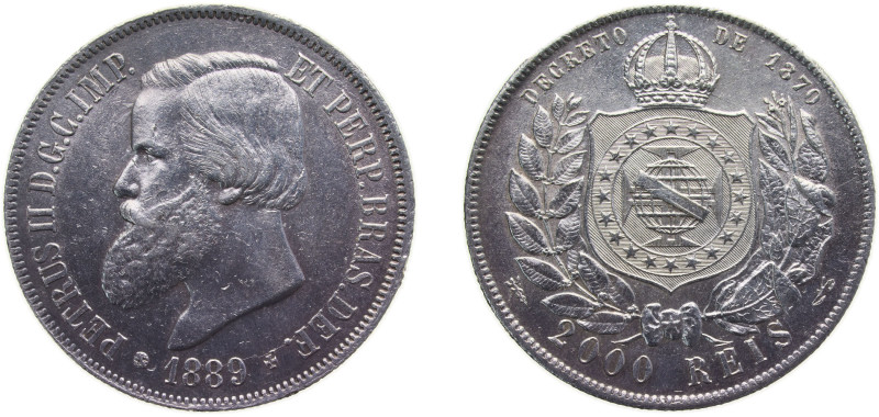 Brazil Empire 1889 2000 Réis - Pedro II Silver (.917) (1280232) 25.5g XF KM485