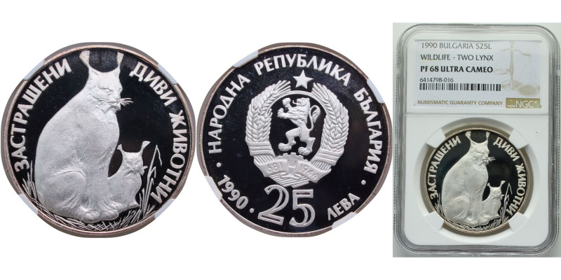 Bulgaria People's Republic 1990 25 Leva (Lynx) Silver (.925) Sofia Mint (14840) ...