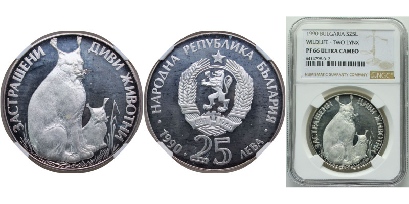 Bulgaria People's Republic 1990 25 Leva (Lynx) Silver (.925) Sofia Mint (14840) ...