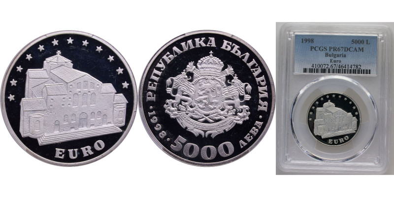 Bulgaria Republic 1998 5000 Leva (Euro) Silver (.925) Sofia Mint (50000) 10g PCG...