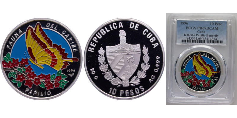 Cuba Second Republic 1996 10 Pesos (Swallowtail Butterfly) Silver (.999) (5000) ...