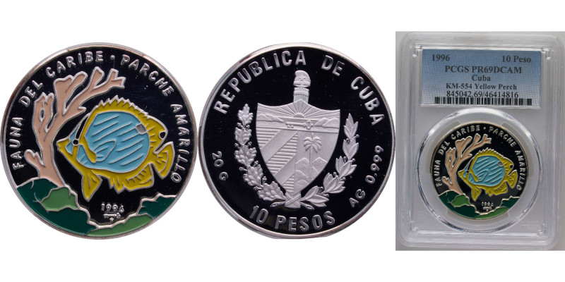 Cuba Second Republic 1996 10 Pesos (Yellow Perch) Silver (.999) (5000) 20g PCGS ...