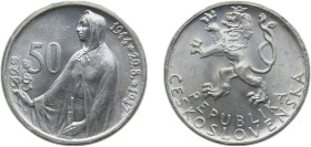 Czechoslovakia Third Republic 1947 50 Korun (Slovak Uprising) Silver (.500) (1000000) 10g UNC KM24 Schön31