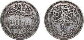 Egypt British protectorate AH 1335 (1916) 1916 ١٣٣٥ 20 Qirsh/ Piastres - Hussein Kamel Silver (.833) Bombay Mint (1500000) 28g XF KM321