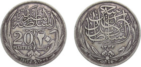Egypt British protectorate AH 1335 H (1917) 1917 ١٣٣٥ 20 Qirsh/ Piastres - Hussein Kamel Silver (.833) Heaton and Sons / The Mint Birmingham Limited M...